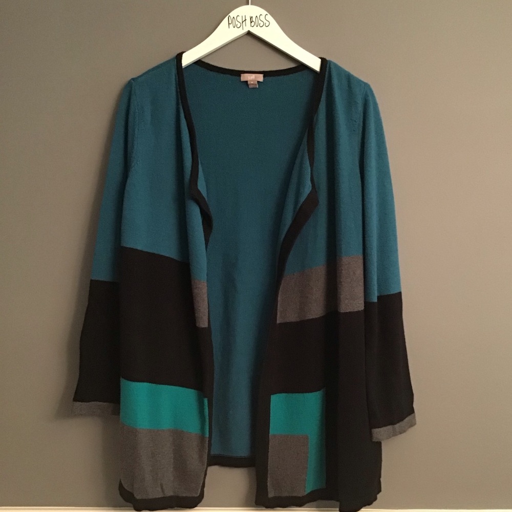 J. Jill Color Block Open Cardigan Sweater